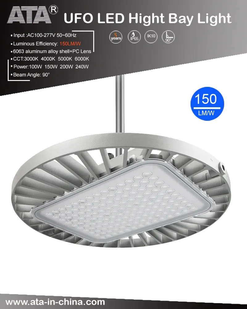Magazzino a microonde IP65 che accende luce della baia del UFO LED di 100W 150W 200W 240W 190lm/W alta 5 anni di garanzia